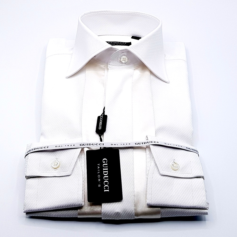 Camicia Bianca 'Guiducci' Piega Coperta Piegoni Raso semi Francese Cotone makò - Foto 5 di 5
