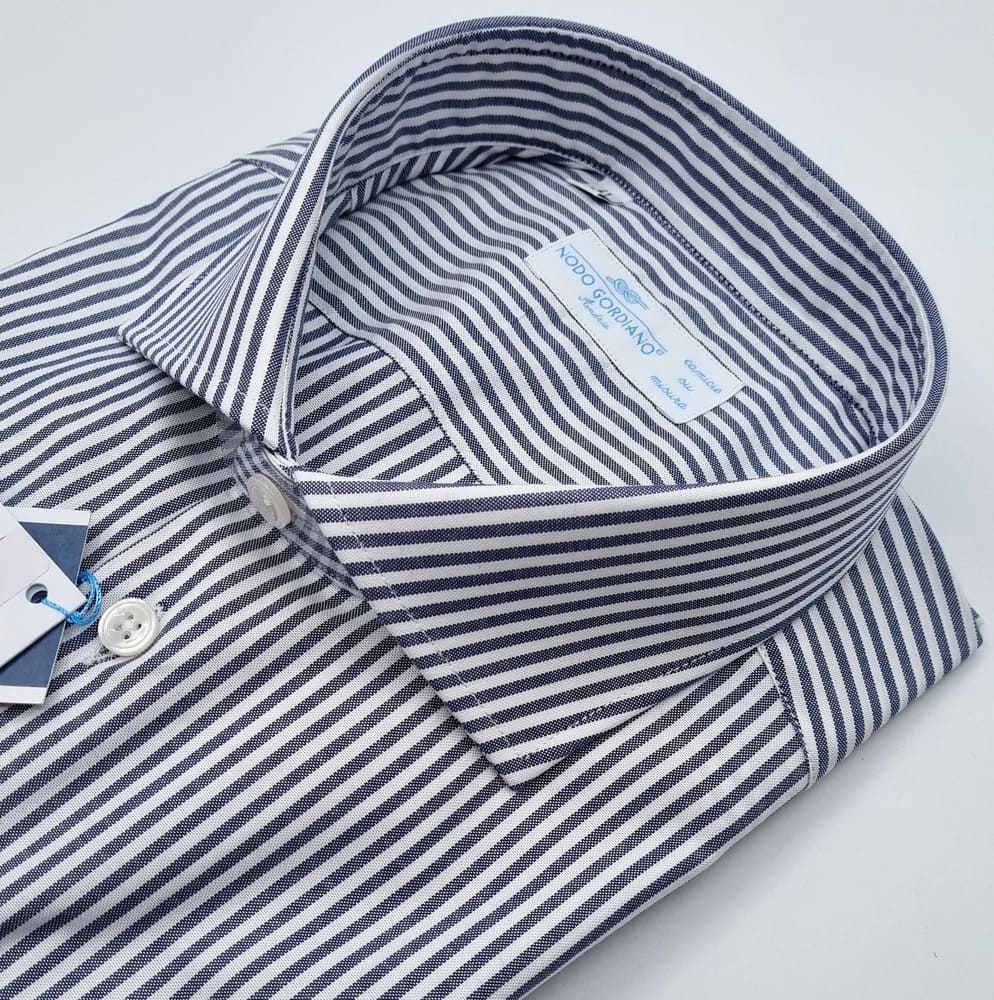 Camicia Uomo Francese Rigata Oxford Blu Cotone makò filato 120'S